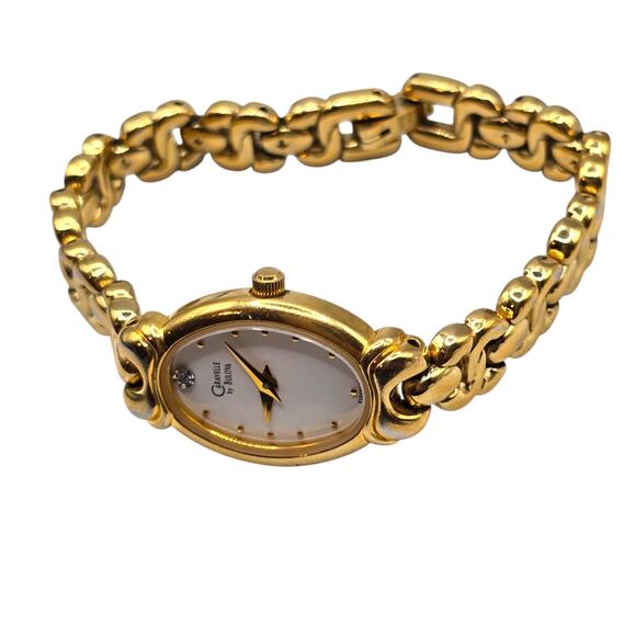 Caravelle By BULOVA Women Wristwatch White Bazel Analog Quartz Movement Gold Ton - Picture 3 of 10
